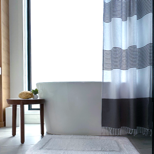 Stevens & Olivier, Oliver French Nautical Striped cotton shower curtain in luxury spa bathroom